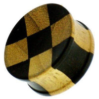Cargar imagen en el visor de la galería, Tunnel Karomuster schwarz braun Eisenholz Teakholz konkav Tribal Holz Plug Holzplug handgeschnitzt - chicnit.com
