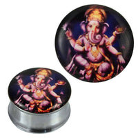 Load image into Gallery viewer, Tunnel silbern Edelstahl Plug Acryl Ganapati lila dunkelblau gelb Piercing - chicnit.com

