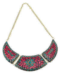Cargar imagen en el visor de la galería, Collier Kette Messing breiter Brass Steine Jaspis Stern gold nickelfrei rund antik Tribal Schmuck - chic - net.de
