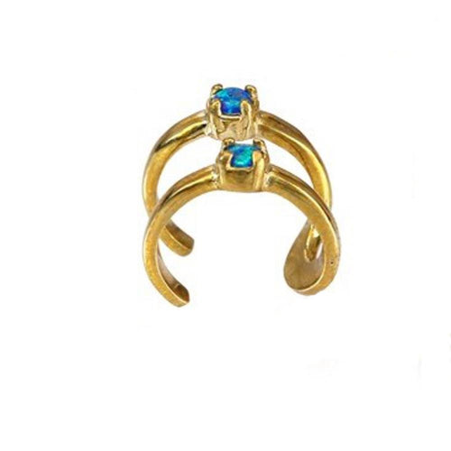 Ear cuff Dread Lock Bead Messing gold Opal blau Bögen - chic - net.de