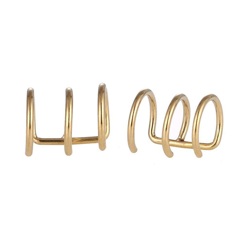 Ear cuffs, fake Helix, Ohrklemme aus Edelstahl golden dreilagig Ohrschmuck - chic - net.de