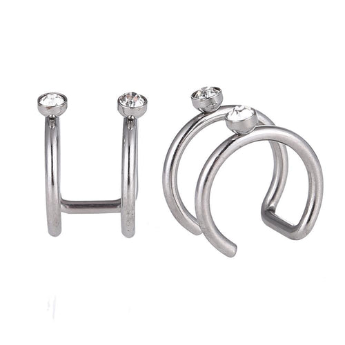Ear cuffs, Fake Helix Ohrklemme, Edelstahl silbern, zweilagig mit glitzersteinen - chic - net.de