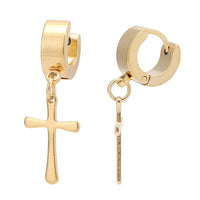 Load image into Gallery viewer, Edelstahl Creolen Ohrring Klippverschluss golden Kreuz Anhänger - chic - net.de

