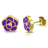 Load image into Gallery viewer, Edelstahl Rosenblüte Ohrstecker Emaille Amethyst gold - chic - net.de

