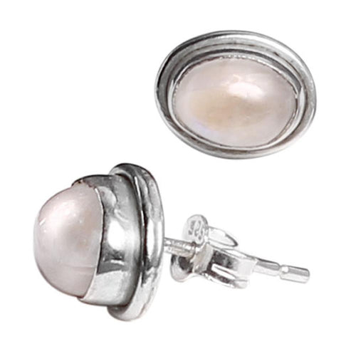 Ohrstecker Mondstein oval 925 Sterling Silber 15mm