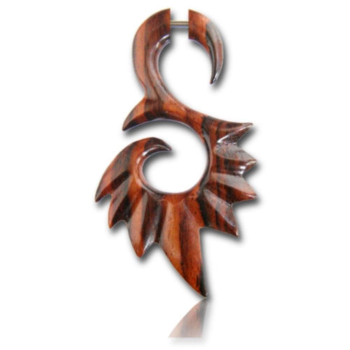 Fake Holz Piercing S - Form zackig Narra Wood Plug nickelfrei Edelstahl Ohrstecker Organic Tribal - chic - net.de