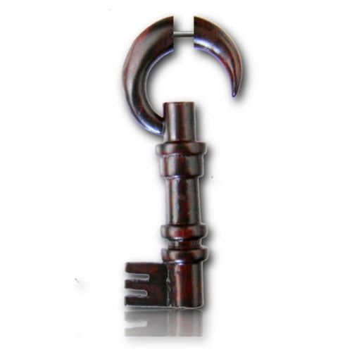 Fake Holz Piercing Schlüssel Narra Wood Plug nickelfrei Edelstahl Ohrstecker Organic Tribal - chic - net.de