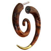 Load image into Gallery viewer, Fake Holz Piercing Spirale Steckverschluss dunkelbraun goldene Brass Spitze - chic - net.de
