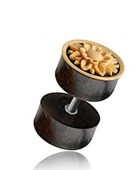 Load image into Gallery viewer, Fake Holz Plug Tamarinde Kokosschale Blume geschnitzt hell Edelstahl Organic Tribal - chic - net.de
