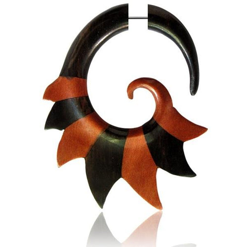 Fake Piercing Eisenholz Rosenholz Holz Flammen Spirale Plug nickelfrei Ohrstecker braun schwarz - chic - net.de