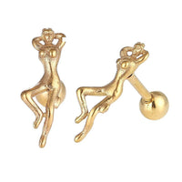 Load image into Gallery viewer, Fake Piercing Expander golden Frau liegend Schaubverschluss Edelstahl - chic - net.de
