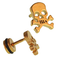 Load image into Gallery viewer, Fake Piercing Expander goldenTotenkopf Gefahr Zeichen Schaubverschluss Edelstahl - chic - net.de
