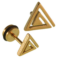 Load image into Gallery viewer, Fake Piercing Expander goldfarben Linien im Dreieck Schaubverschluss Edelstahl - chic - net.de

