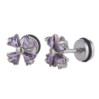 Load image into Gallery viewer, Fake Piercing Expander Kreuz Schleife Zirkonia lila Schaubverschluss Edelstahl - chic - net.de
