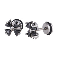 Load image into Gallery viewer, Fake Piercing Expander Kreuz Schleife Zirkonia schwarz Schaubverschluss Edelstahl - chic - net.de
