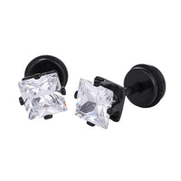 Load image into Gallery viewer, Fake Piercing Expander schwarz Zirkonia Stein weiß Quadratisch Schaubverschluss Edelstahl - chic - net.de
