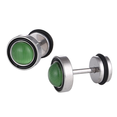 Fake Piercing Expander silber Farben Stein grün Edelstahl Schaubverschluss - chic - net.de