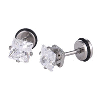 Load image into Gallery viewer, Fake Piercing Expander silber Zirkonia Stein weiß Quadratisch Schaubverschluss Edelstahl - chic - net.de

