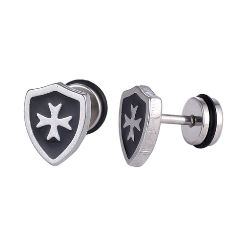 Fake Piercing Expander silberfarben Wappen weißes silbernes kreuz Schaubverschluss Edelstahl - chic - net.de