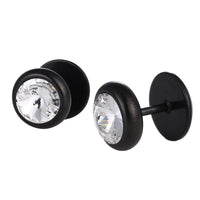 Load image into Gallery viewer, Fake Piercing Expander weißer Zirkonia Stein schwarz Schraubverschluss Edelstahl - chic - net.de
