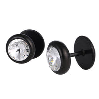 Load image into Gallery viewer, Fake Piercing Expander weißer Zirkonia Stein schwarz Schraubverschluss Edelstahl - chic - net.de
