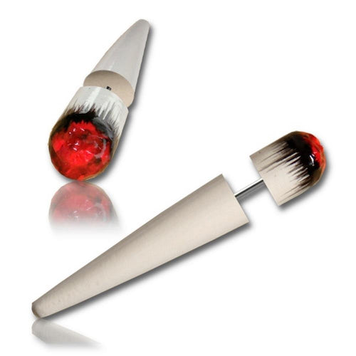 Fake Piercing Holz Spike weiß Pflock dick Wunde rot schwarz Edelstahl bemalt 1 mm Tribal Ohrring - chic - net.de