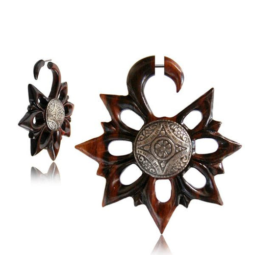 Fake Piercing Narraholz Edelweiß Edelstahl Steel Inlay Blume Ohrstecker Organic Tribal - chic - net.de