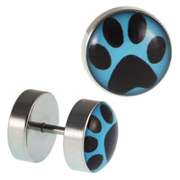 Load image into Gallery viewer, Fake Piercing Plug Edelstahl blau Pfote Abdruck Tier Krallen 10 mm - chic - net.de
