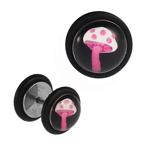 Fake Piercing Plug Edelstahl Fliegenpilz Pilz pink weiß schwarz Gummiring 7 mm - chic - net.de