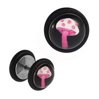 Cargar imagen en el visor de la galería, Fake Piercing Plug Edelstahl Fliegenpilz Pilz pink weiß schwarz Gummiring 7 mm - chic - net.de
