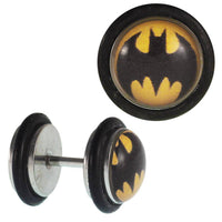 Load image into Gallery viewer, Fake Piercing Plug Edelstahl gelb Fledermaus schwarz Gummiring 7 mm - chic - net.de
