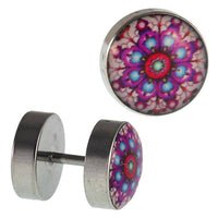 Load image into Gallery viewer, Fake Piercing Plug Edelstahl Mandala Muster lila blau rot 10 mm - chic - net.de
