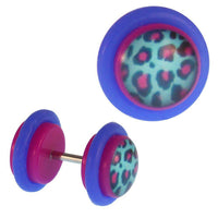 Load image into Gallery viewer, Fake Piercing Plug pink Leoparden Fell pink türkis Gummiring Lila 7 mm - chic - net.de
