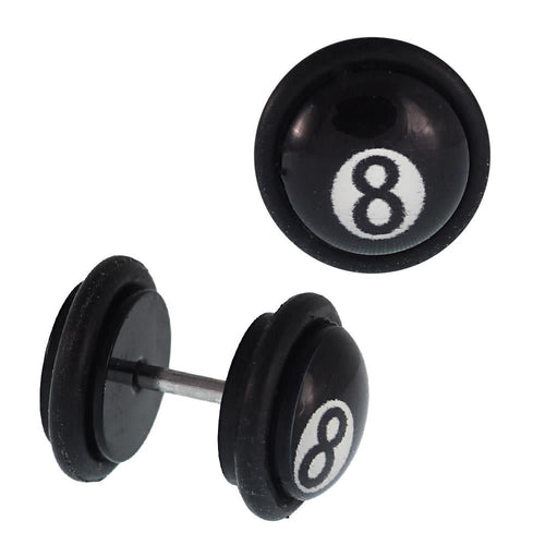 Fake Piercing Plug schwarz weiße Kugel 8 Billiard Gummiring 7 mm - chic - net.de
