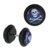 Load image into Gallery viewer, Fake Piercing Plug Totenkopf weiß Knochen überkreuzt Gummiring 7 mm - chic - net.de
