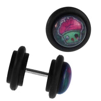 Load image into Gallery viewer, Fake Piercing Plug Tunnel Cupcake grün Topping pink mit Augen Acryl Gummiring 7 mm - chic - net.de
