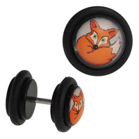 Load image into Gallery viewer, Fake Piercing Plug Tunnel Fuchs orange grüne Augen Acryl Gummiring 7 mm - chic - net.de

