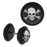 Load image into Gallery viewer, Fake Piercing Plug weißer Totenkopf mit Knochen überkreuzt Acryl Gummiring 7 mm - chic - net.de

