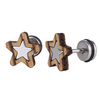 Load image into Gallery viewer, Fake Piercing silberner Stern heller Holzrahmen Schaubverschluss Edelstahl - chic - net.de
