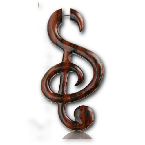 Fake Piercing Sono Holz Notenschlüssel Musik braun gemasert Plug nickelfrei Ohrstecker - chic - net.de