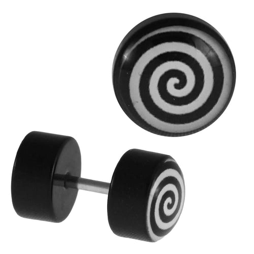 Fake Piercing Spirale schwarz weiß 7 mm Edelstahl Stift - chic - net.de