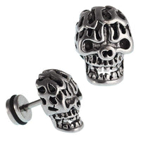 Cargar imagen en el visor de la galería, Fake Piercing Totenkopf groß Gebiss schwarz Maserung Edelstahl Schraubverschluss silbern - chic - net.de
