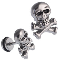 Load image into Gallery viewer, Fake Piercing Totenkopf mit gekreuzten Knochen Edelstahl Schraubverschluss silbern - chic - net.de
