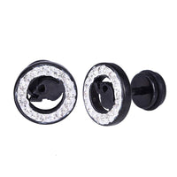 Cargar imagen en el visor de la galería, Fake Plug Piercing Edelstahl schwarz weißer Zirkonia Rand Totenkopf Schädel schwarz - chic - net.de
