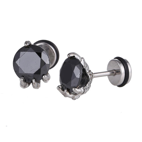 Fake Plug Piercing Edelstahl silberfarben Kralle hält Zirkonia Stein schwarz - chic - net.de