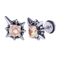 Cargar imagen en el visor de la galería, Fake Plug Piercing Edelstahl silberfarben Zacken Zirkonia Stein orange - chic - net.de
