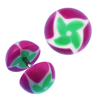 Cargar imagen en el visor de la galería, Fake Plug Piercing Halbkugel in Lila mit grün - weißer Blume aus Acryl und Edelstahl Stift - chic - net.de
