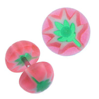 Load image into Gallery viewer, Fake Plug Piercing Halbkugel in pink mit grünem Hanfblatt aus Acryl und Edelstahl Stift - chic - net.de
