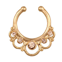 Load image into Gallery viewer, Fake Septum Piercing gelbgolden Kreise Zirkonia Steine Kugeln Edelstahl - chic - net.de
