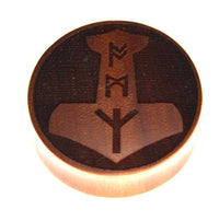 Load image into Gallery viewer, Flesh Plug Holz braun Mjölnir Runen double flared - chic - net.de
